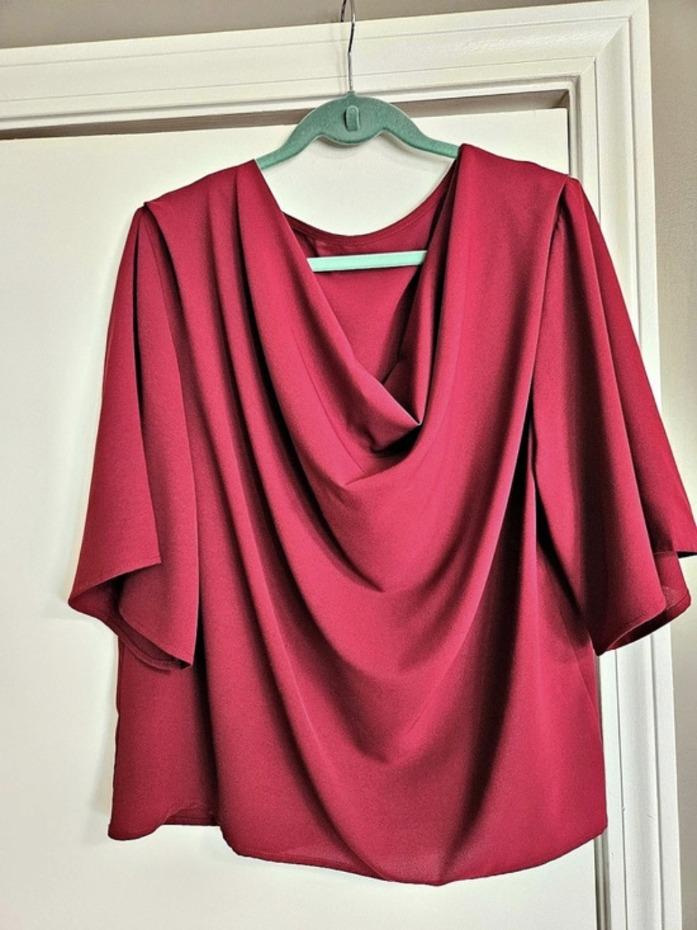 Womens 3/4 Sleeve V Neck Wrap Draped Front Blouse